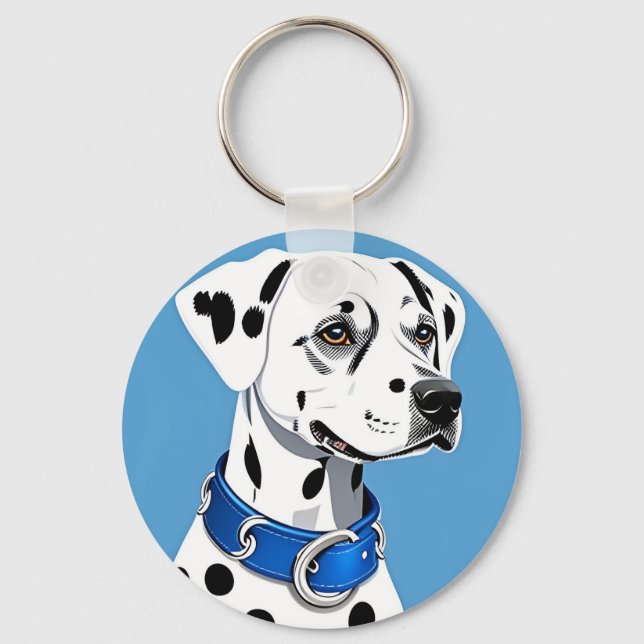 Porte-clés Portrait de Dalmatien avec Collier Bleu (Recto)