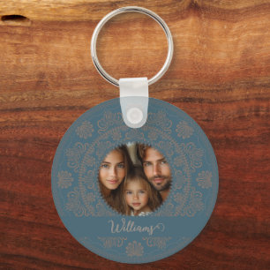 Porte-clés Portrait de famille personnalisé Mandala Rococo Or