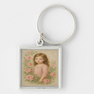 Porte-clés Portrait de fille Rose vintage