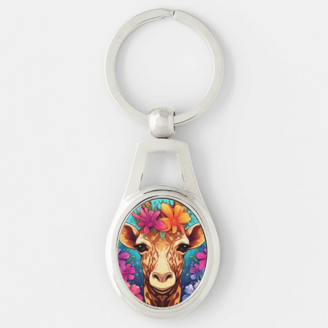 Porte-clés Portrait de girafe floral-9321 (Devant)