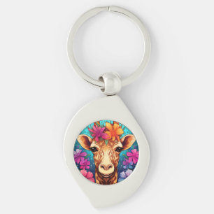 Porte-clés Portrait de girafe floral-9321