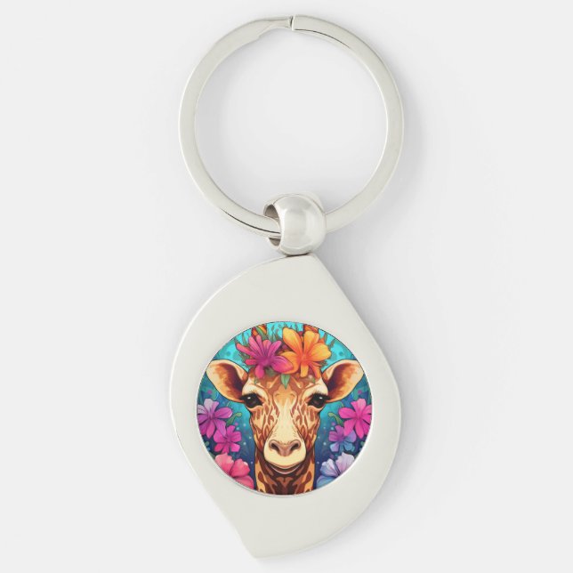 Porte-clés Portrait de girafe floral-9321 (Devant)