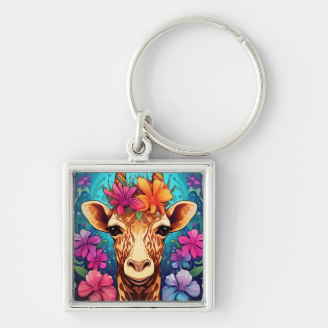 Porte-clés Portrait de girafe floral-9321 (Devant)