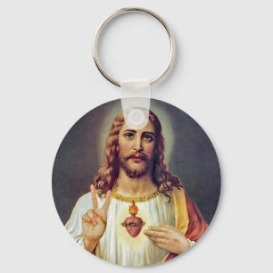 Porte-clés Portrait de Jésus signe de paix du Cœur Sacré