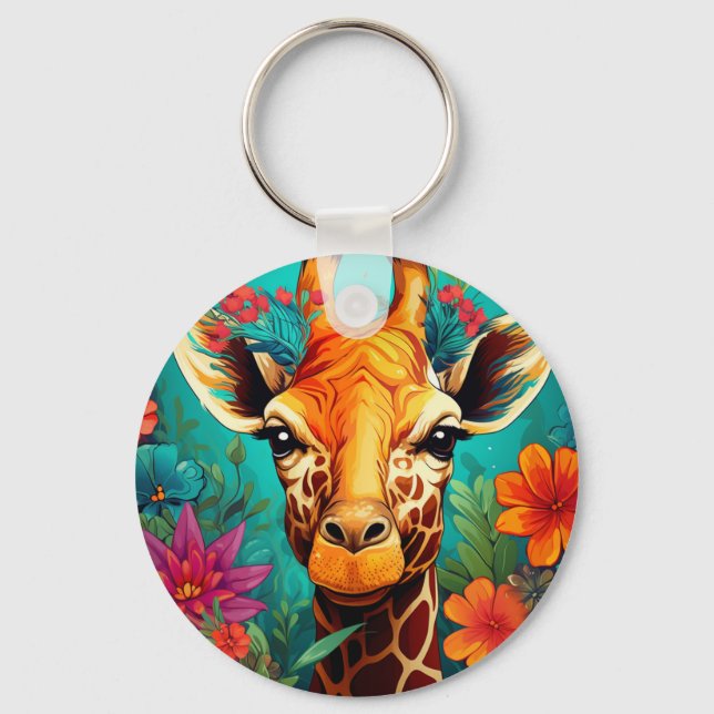 Porte-clés Portrait de la Giraffe florale-9319 (Recto)