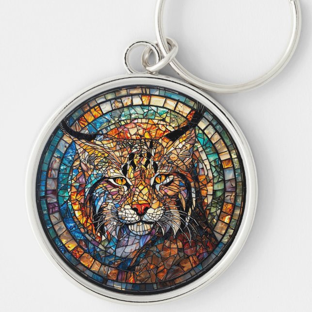 Porte-clés Portrait de lynx en vitrail (Devant)