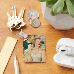 Porte-clés Portrait de mariage vintage, mariée et marié rétro