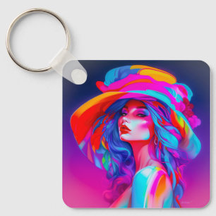 Porte-clés Portrait de Neon Pop Art