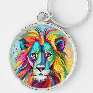 Porte-clés Portrait de tête de lion coloré