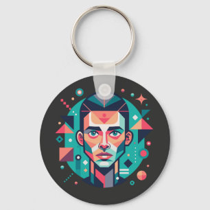 Porte-clés Portrait de visage géométrique
