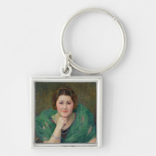 Porte-clés Portrait d'une femme russe avec une écharpe verte