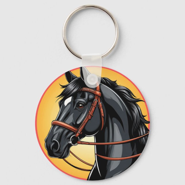 Porte-clés Portrait élégant de cheval noir (Recto)