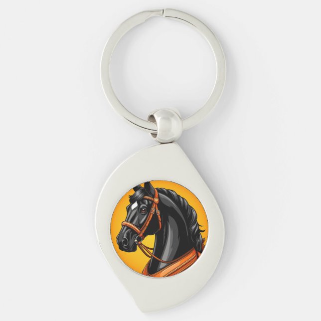 Porte-clés Portrait élégant de cheval noir (Devant)