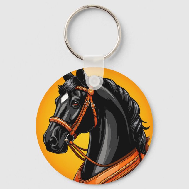 Porte-clés Portrait élégant de cheval noir (Recto)