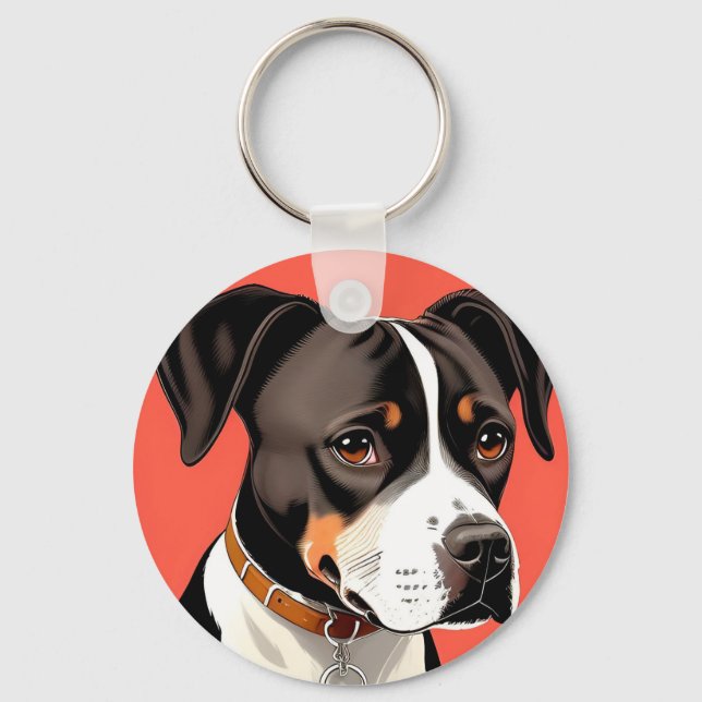 Porte-clés Portrait élégant d'un chien noir et blanc (Recto)