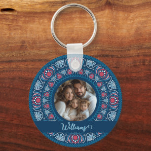Porte-clés Portrait familial personnalisé Blue Festive Mandal