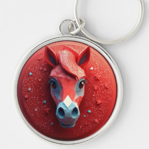 Porte-clés Portrait géométrique de cheval en rouge et blanc v