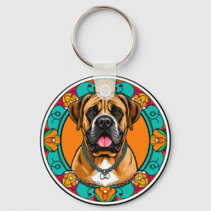 Porte-clés Portrait majestueux de chien dans un mandala flora