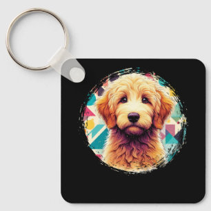 Porte-clés Portrait mignon Goldendoodle Chien sur Doodle Doré
