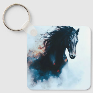 Porte-clés Portrait minimaliste de cheval noir de course