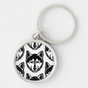 Porte-clés Portrait noir et blanc Husky Lino Motif coupe