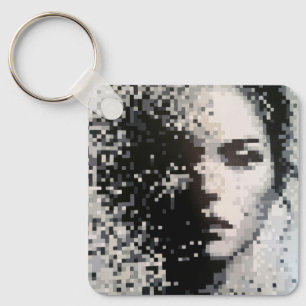 Porte-clés Portrait pixelisé noir et blanc