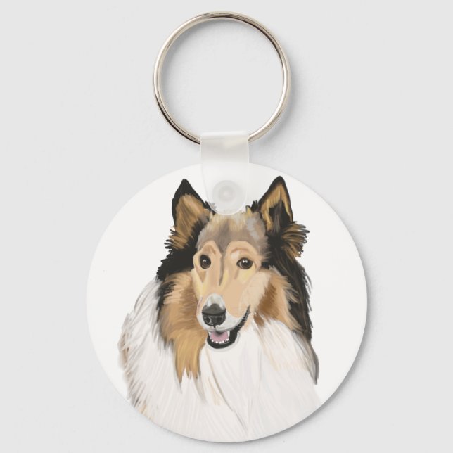 Porte-clés Portrait rond Collie double face (Recto)