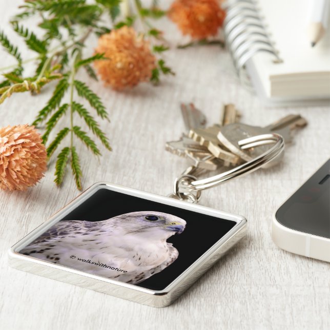 Porte-clés Portrait signé d'un faucon de Saker curieux (Côté)