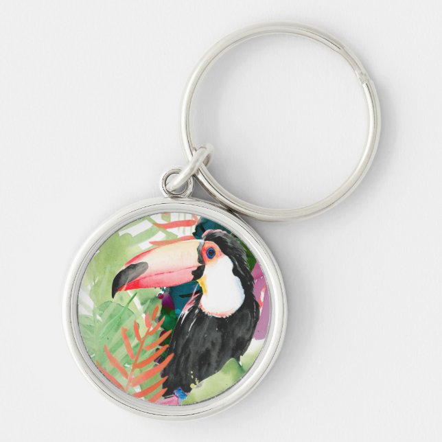 Porte-clés Portrait toucan avec Feuilles tropicaux (Devant)