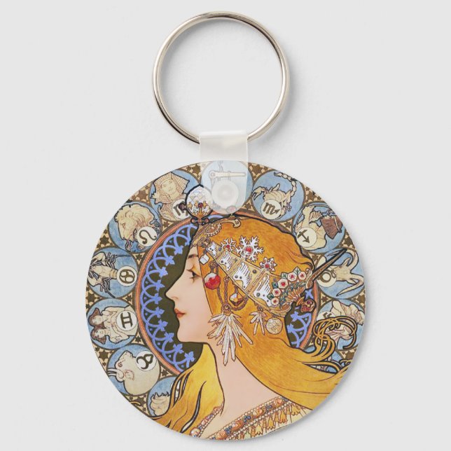 Porte-clés Poster de Mucha Art Nouveau - Zodiac - La Plume (Recto)