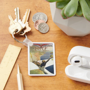 Porte-clés Poster Vintage voyage, avion au-dessus de Nice Fra