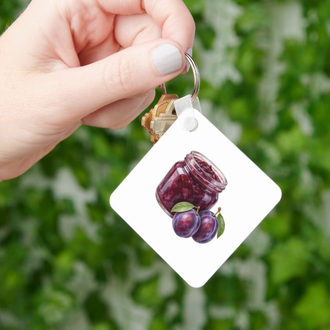 Porte-clés Pot de confiture de prunes et prunes mûres (main)