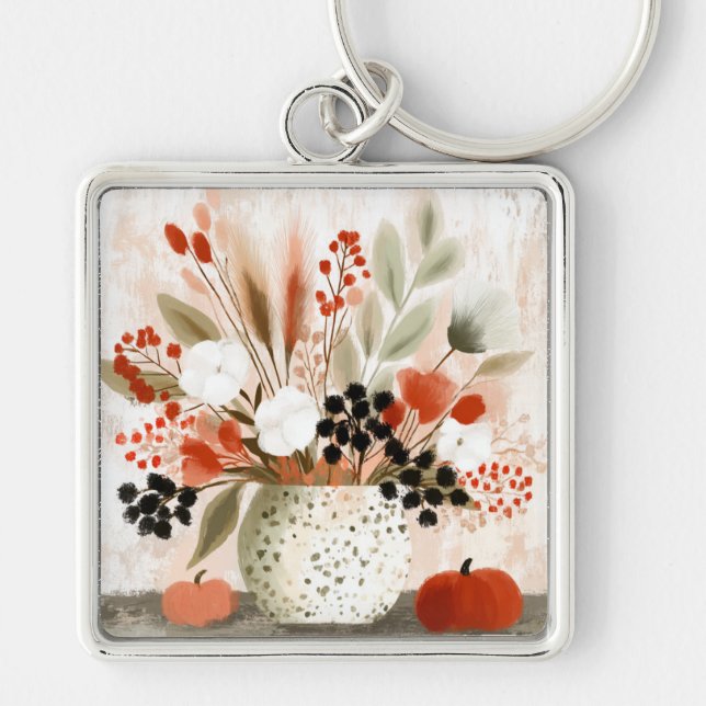 Porte-clés Pot de fleurs d'automne et Pot tacheté de rouille (Devant)