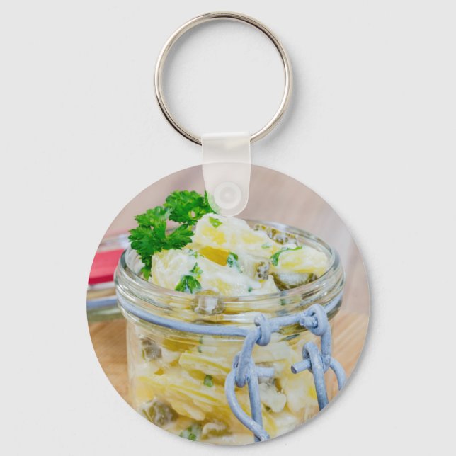 Porte-clés Potato salad in a jar on wooden (Recto)