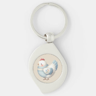Porte-clés Poule de Cottage en Vichy Bleu