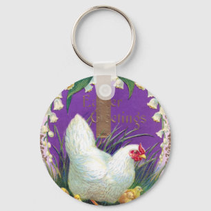 Porte-clés Poule, poussins et Pâques vintage croisée