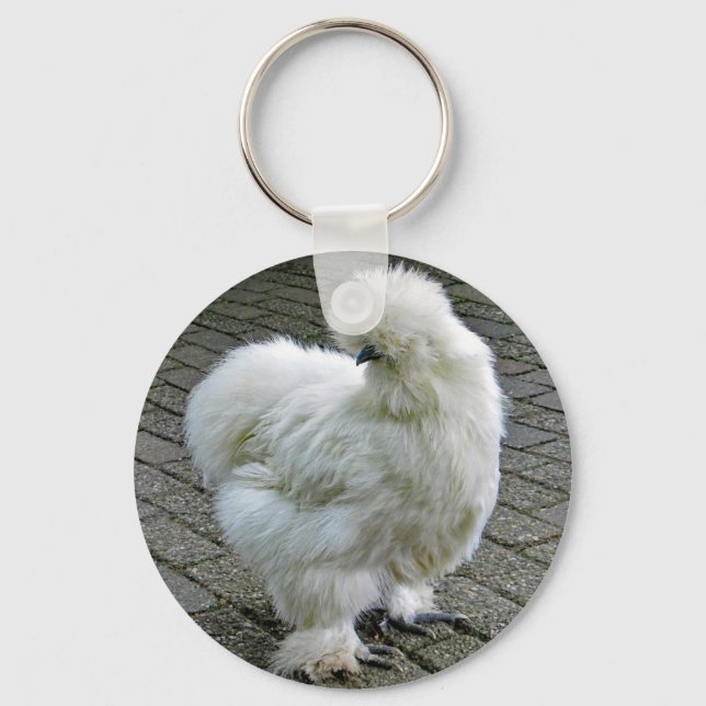 Porte-clés Poulet blanc Silkie Photo (Recto)
