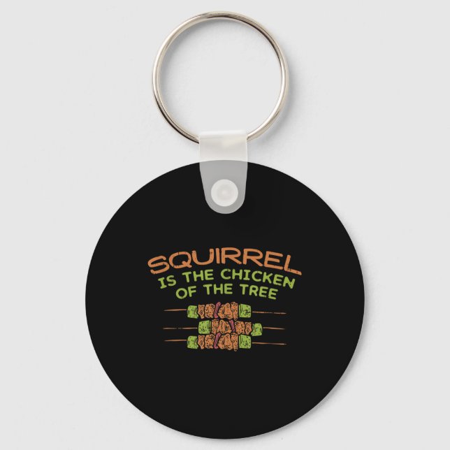 Porte-clés Poulet De L'Arbre, Drôle Chasseur D'Écureuil Bbq G (Recto)