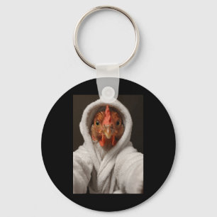 Porte-clés Poulet prenant un selfie dans une robe blanche drô