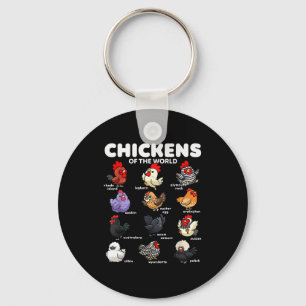 Porte-clés Poulets du monde dessins animés drôles de races de