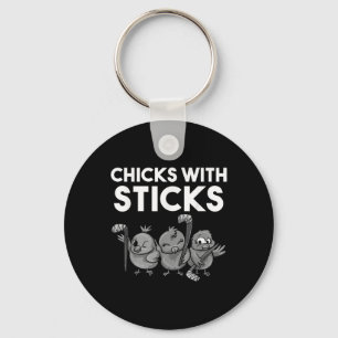 Porte-clés Poulettes Drôles Avec Des Bâtons Hockey Filles Fem