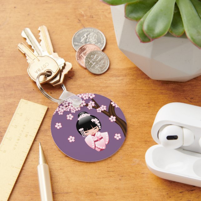 Porte-clés Poupée blanche Kimono Kokeshi - mignonne Geisha Gi (Bureau)