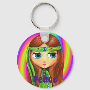 Porte-clés Poupée Hippie verte Fille Paix Signal Headband mig