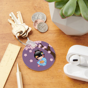 Porte-clés Poupée Maiko Kokeshi - Blue Kimono Geisha Girl