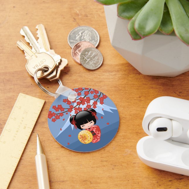 Porte-clés Poupée rouge Sakura Kokeshi - mignonne Geisha Girl (Bureau)