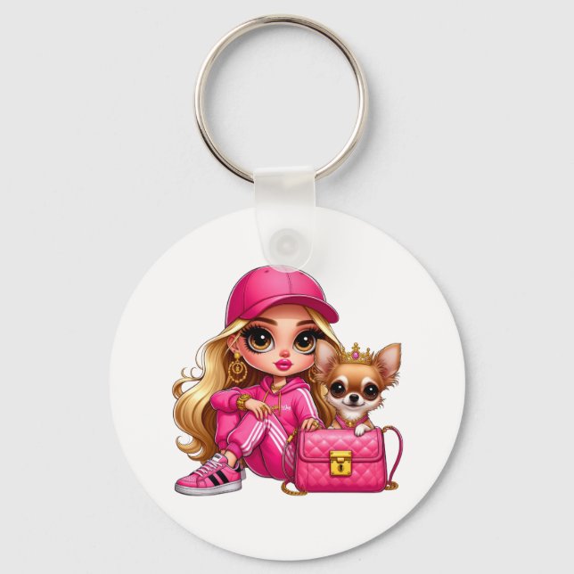 Porte-clés Poupeée de mode rose et couverture en polaire pour (Recto)