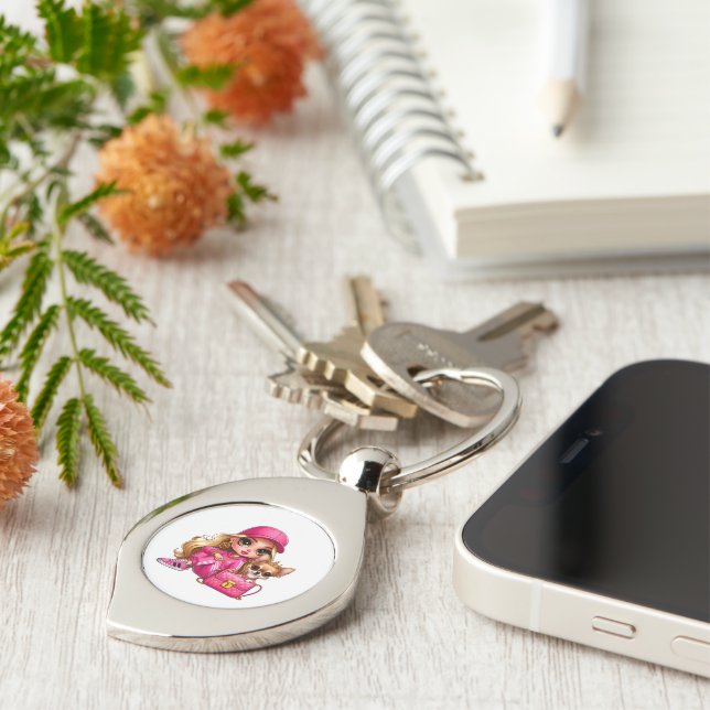 Porte-clés Poupeée de mode rose et couverture en polaire pour (Côté )