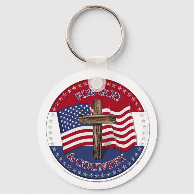 Porte-clés Pour Dieu et le pays - Croix avec 50 étoiles Drape (Recto)