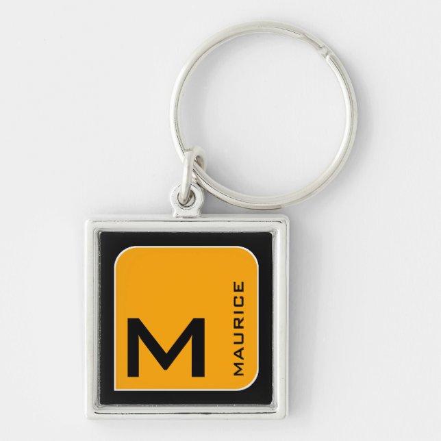 Porte-clés pour lui un logo carré jaune moderne monogramme (Devant)