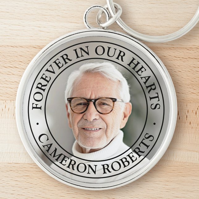 Porte-clés Pour toujours dans nos coeurs mémorial pleine phot (Forever in our hearts memorial full photo elegant keychain)